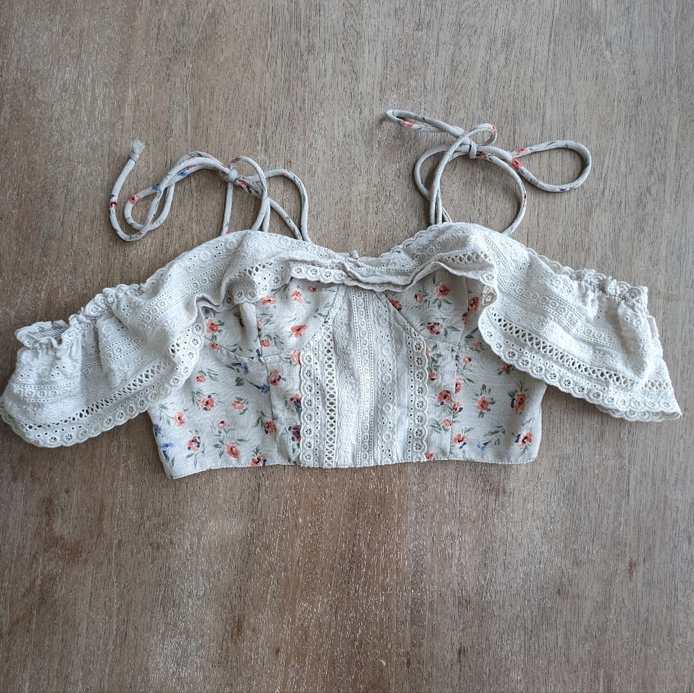 Storia off the shoulder French floral corset crop top